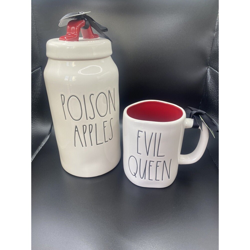 RAE DUNN Disney Villains LL "POISON APPLES" Double Sided Evil Queen 10" &Mug